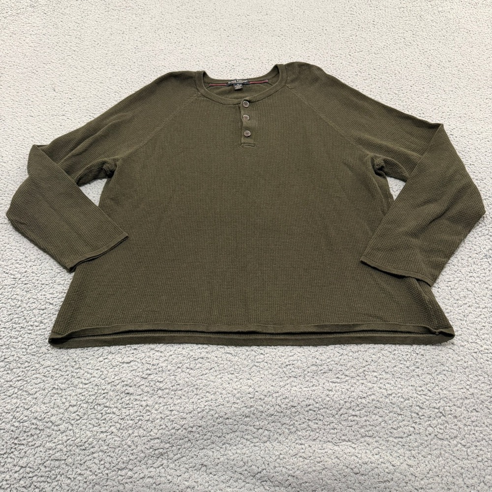 Tailor Vintage Henley Sweater Mens XL Olive Green Cotton Cashmere Waffle Knit